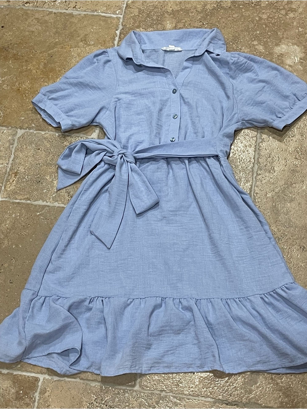 Zoey & Leelo Women’s Dress - 3 Front Button - Belt - Collared Belted Blue Sz M